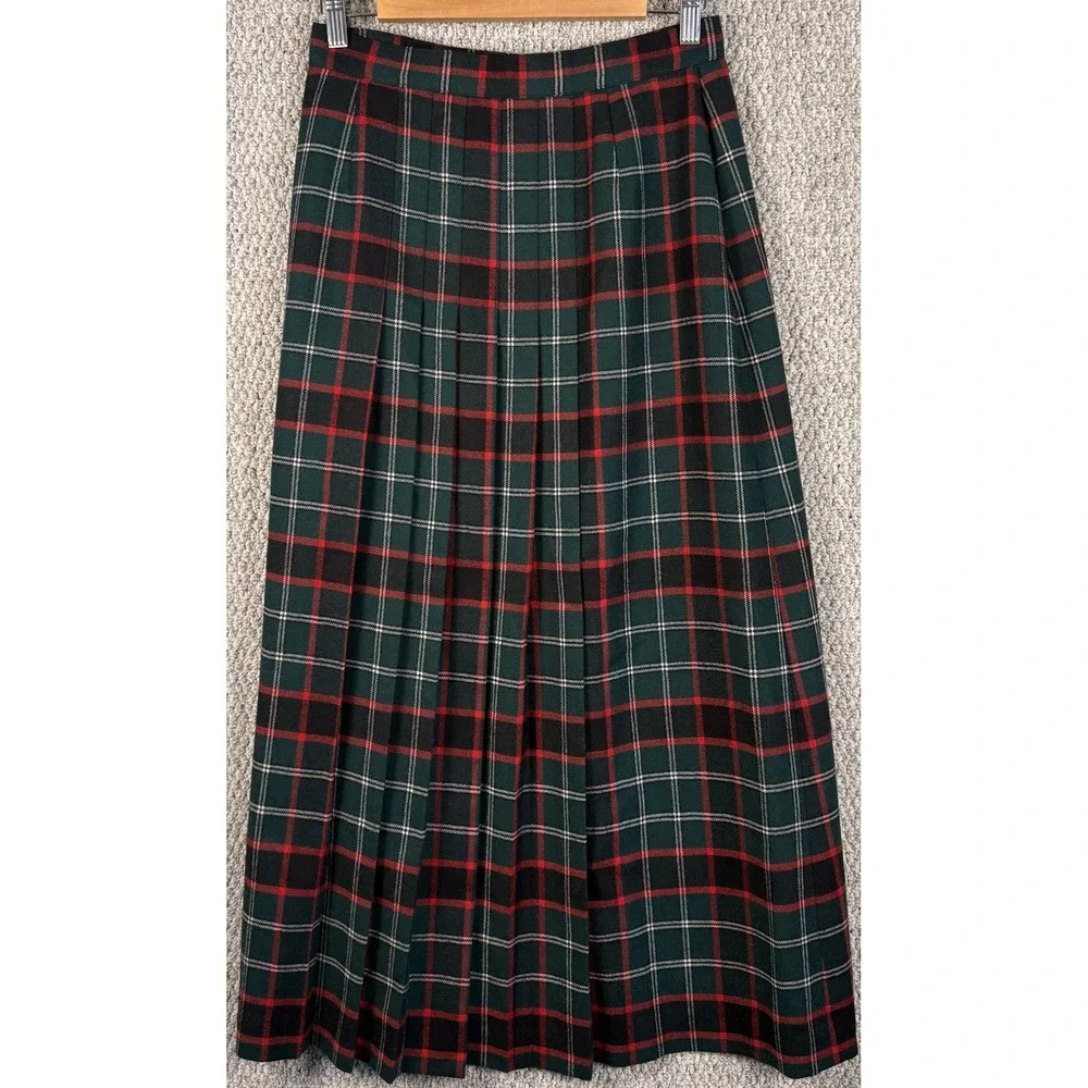VTG 90s Austin Hill Plaid Wool Skirt Women 10 Tartan Pleated Maxi Academia Prep